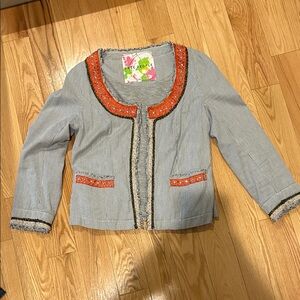 Free People gorgeous cropped Jacket railroad stripe with embellished Trim 4